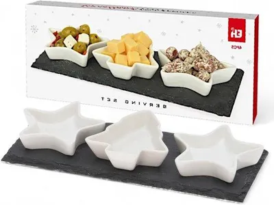 Produktbild von Weihnachtsservier-set 4-tlg. Leinenholz Porzellan für Tapas