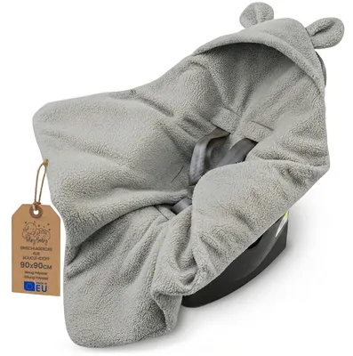 Produktbild von Bouclé Einschlagdecke Babyschale Winter kuschelig Kapuze 90x90 cm Hellgrau