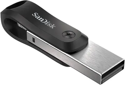 Zdjęcie produktu dla SanDisk 00183588, 128 GB, USB Type-A / Lightning, 3.2 Gen 1 (3.1 Gen 1), Obrotowy, Ochrona hasłem, Czarny, Srebrny