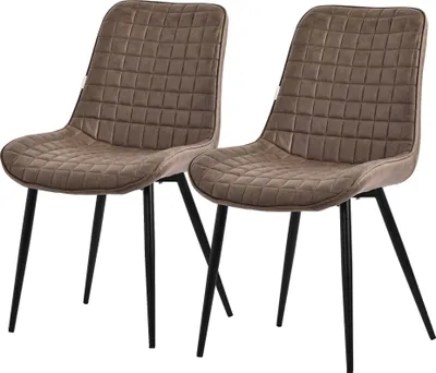Obrázok produktu pre ML-Design jedálenská súprava 2 stoličiek, hnedá farba, sedadlo z imitácie kože s čiernymi kovovými nohami, kuchynské stoličky s operadlom