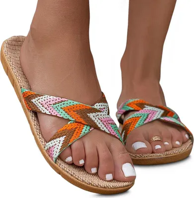 Produktbild von Damen Badeschuhe Strand Badelatschen Leinen Schaum Sohlen Orange Gr.44/45