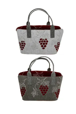 Produktbild von Gilde Tasche Weinreben mit Weinrebe (Motiv entsteht durch Lasercut) hellgrau/dunkelgrau, 2-lagig innen bordeaux H: 26 cm B: 25 cm T: 50cm 49015