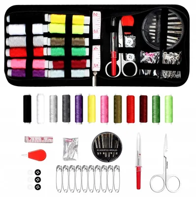 Immagine prodotto di Kit da cucito - Riparazioni facili - Varietà creativa - Borsa nera con zip - In viaggio - Bottoni universali - Lavoro preciso