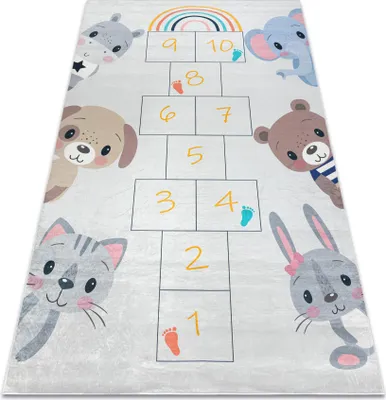 Produktbild von BAMBINO 43092 Waschteppich Tiere, Zahlen für Kinder Anti-Rutsch - grau / gelb Grau 140x200 cm