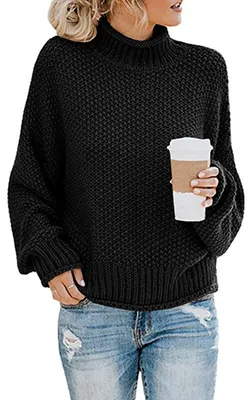 Produktbild von Damenpullover mit Rollkragen - Lange Ärmel - Dicke Strickjacke - Lässiger Winterpullover - Lockere Passform - Weiches Atmungsaktives Material - Rollkragenpullover