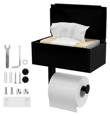 Produktbild von Toilettenpapierhalter mit Feuchttücherbox, 2-in-1 Multifunktionaler Toilettenpapierhalter zum Bohren, Edelstahl Toilettenpapierhalter, Selbstklebender Klorollenhalter ohne Bohren für Bad, Waschraum und Küche
