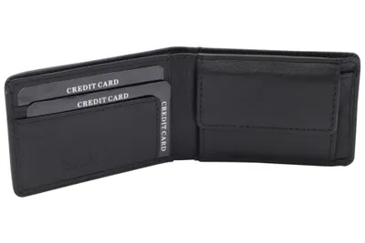 Produktbild von Minibörse extra flach im Querformat dünn, flaches Portemonnaie mit RFID Schutz, Block Folie mit Geschenk Box LEAS in Echt-Leder, schwarz