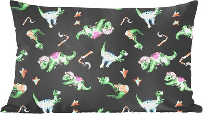 Produktbild von MuchoWow® Zierkissen Sofakissen Wohnzimmer Dekokissen 60x40 cm Kinderzimmer - Dinosaurier - Schwarz - Jungen - Mädchen - Kind - Kopfkissen - Polster mit Foto