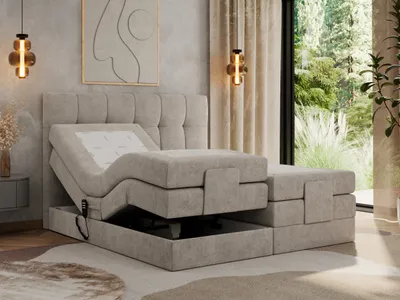Produktbild von MKS MEBLE Boxspringbett 140 x 200 cm elektrisch verstellbar 7-Zonen Taschenfederkern Matratze mit Topper Bett 140 x 200 cm mit Motor Polsterbett Motorbett - Vittoria - Beige Strukture - H4