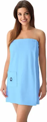 Produktbild von DOROTA kuscheliger und moderner Baumwoll-Saunakilt mit Klettverschluss, Gummizug & Tasche, Hellblau, Gr. L/XL
