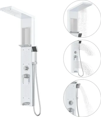 Obrázek produktu pro LARS360 Sprchový set z nerezové oceli v bílé barvě Sprchový sloup s dešťovou sprchou a sprchovým panelem Sprchová armatura do koupelny Včetně ruční sprchy a masážních trysek