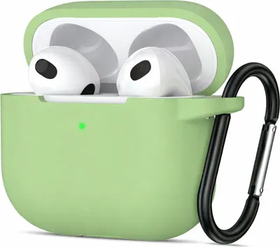 Immagine prodotto di Custodia protettiva in silicone per AirPods 3 con moschettone, custodia morbida al tatto, custodia antiurto, antiscivolo, protezione a 360°,  verde