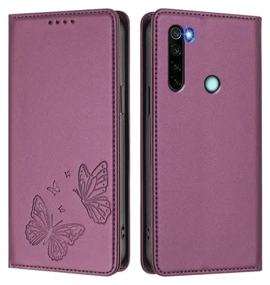 Produktbild von Lederhülle für Xiaomi Redmi Note 8, Schmetterling Prägung Leder Brieftasche Schutzhülle mit Ständer Lila
