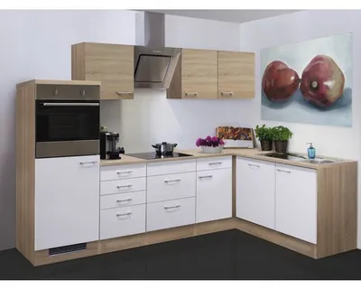 Obrázek produktu pro Rohová kuchyňská linka se spotřebiči Flex Well Samoa 280x170 cm barva čela bílá sonoma dub matná barva korpusu sonoma dub