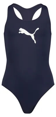 Immagine prodotto di Costume da bagno PUMA con scollo all'americana per bambine, linea SWIM GIRLS, resistente al cloro, colore: blu navy, taglia: 152