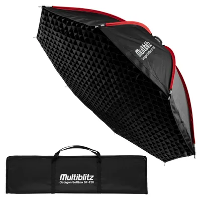 Produktbild von Multiblitz Octagon Softbox SF-120 Bowens mit Grid und Diffusoren, Lichtformer für Studioblitz und LED Dauerlicht, Lichtdiffusor für Porträtfotografie und Videobeleuchtung