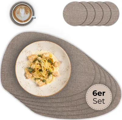 Produktbild von Ovales Tischset mit Glasuntersetzer, 6er Set, in Braun meliert