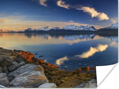 Produktbild von MuchoWow® Poster Sonnenuntergang am Ufer des Fjordes 80x60 cm - Kunst für zu Hause