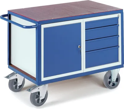 Produktbild von Schwerlast- Werkstattwagen mit Stahlschrank und 4 Schubladen 1000kg Tragkraft