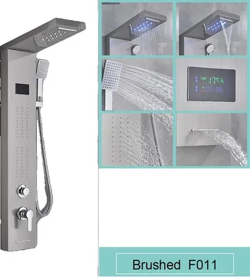 Obrázek produktu pro Sprchový panel LED, dešťová sprcha s vodopádem, masážní tryska SPA, 8011 kartáčovaný