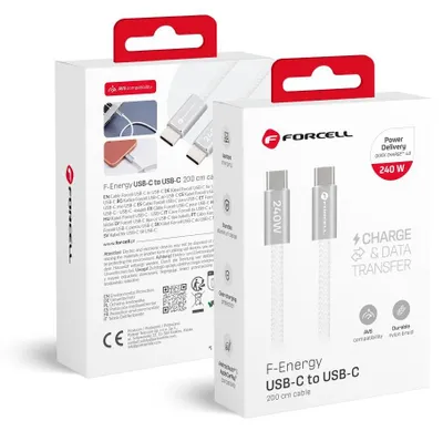 Obrázok produktu pre Kábel USB-C na USB-C Forcell F-Energy QC4.0 PD 5 A 240 W, farba Cafule, 2 m, CBN1, biely