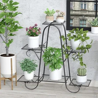 Image de Support métallique pour plantes Famanu, avec 6 étagères - Noir