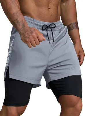 Produktbild von Laufshorts Herren 2-in-1, schnelltrocknend, atmungsaktiv, mit Taschen, fuer Training