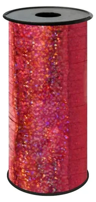 Image de Ruban cadeau / ruban pour ballons / ruban poly / ruban frisé - holographique rouge 92m