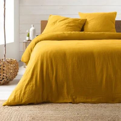 Image de Parure de lit - Douceur d'Intérieur - ANGELIA - Gaze de coton - 260 x 240 cm - jaune