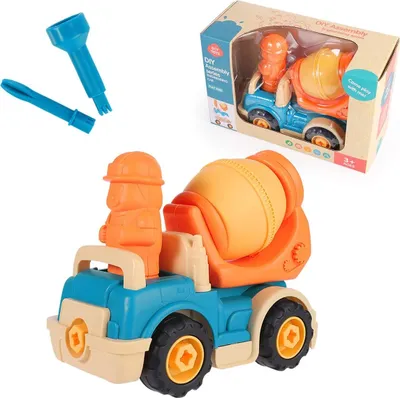 Image de Jouets de construction de camions, camions de construction de voitures de jouets de benne, camion de ciment, jouets de grue cadeau pour les enfants de 3 ans et plus (camion de ciment + mini-figures)