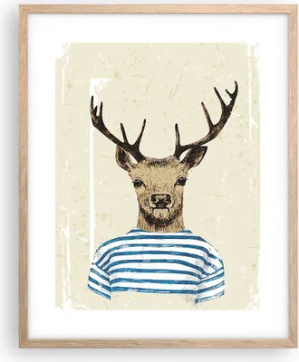 Produktbild von Gerahmtes Poster - Rahmen in heller Eiche - Hipster Anthropomorphismus Hirsch - 40x50 cm - Wand Bild - Wanddeko - Wandbilder - Wandposter - Bilderrahmen - Bilder - Kunstdruck - P2NPA40x50-4227