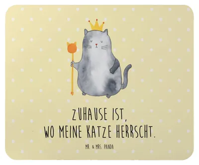 Produktbild von Mr. & Mrs. Panda Mousepad Katze König - Gelb Pastell - Geschenk, mausteppich, Haha, Wohnung, mousematte, Cat, Mauspad, Mouse Pad, Katzen, Cats, laptop