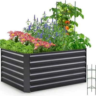 Produktbild von Quictent Hochbeet Metall 180x90x56cm Kräuterbeet Tomatenkäfigen Grau