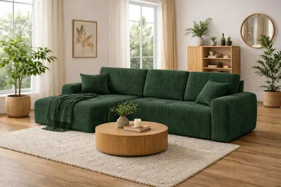 Produktbild von Kaiser Möbel Ecksofa mit Schlaffunktion und Bettkasten L-Form Ivo XL, Cordstoff Poso, Grün, Links