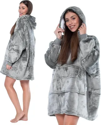 Produktbild von Deckenbluse 2in1 Oversize XXL mit Kapuze Dicker Sherpa Grau