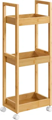 Immagine prodotto di Scaffale a 3 ripiani per il bagno – salvaspazio – scaffale stretto – realizzato in MDF e bambù – dimensioni 20 x 30 x 80 cm