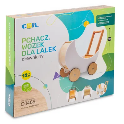 Obrázek produktu pro Kočárek pro panenky COIL, chodítko, chodítko, ze dřeva, gumová kolečka, dětská hračka