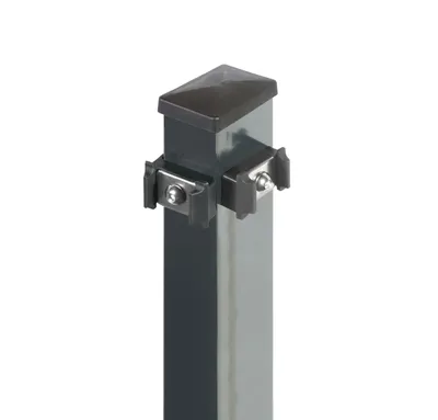 Produktbild von Arvotec Zaunsysteme Eckpfosten, Stahl, Anthrazit, 6x4x89 cm, speziell verzinkt, mit angeschweißter Bodenplatte zum Aufschrauben, für Stabmatten 20 cm Maschenhöhe, inkl. vernieteter Klemmhalter