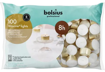 Immagine prodotto di Candele Bolsius Horeca waxine®, confezione da 8 ore, sacchetto da 100, colore bianco