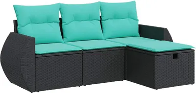 Obrázek produktu pro vidaXL 4dílná zahradní sedací souprava s polštáři Black Poly Rattan