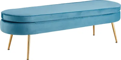 Produktbild von SalesFever Sitzpouf oval lang | mit hohem Sitzkissen | Bezug Samt | Beine Metall | B 142 x T 45 x H 41 cm | blau – goldfarben