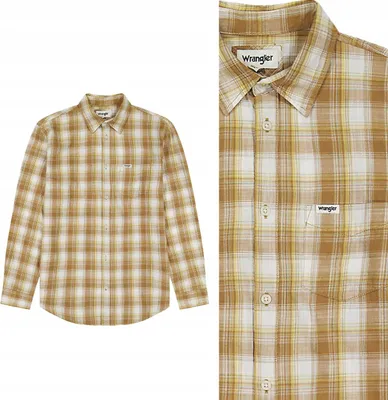 Immagine prodotto di Camicia Wrangler 1 tasca, Dijon, camicia in cotone a quadri, vestibilità regolare, media
