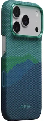 Produktbild von Aramid Handyhülle für iPhone 18 Pro Max / 17 Pro Max, PITAKA Ultra-Slim Case mit MagSafe, Grün und Blau mit Polyamid
