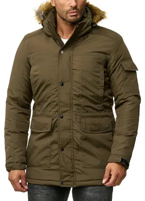 Immagine prodotto di Giacca da uomo Reslad con collo in pelliccia, giacca invernale, parka da uomo, cappotto da uomo, anorak RS-9023, color kaki, taglia S