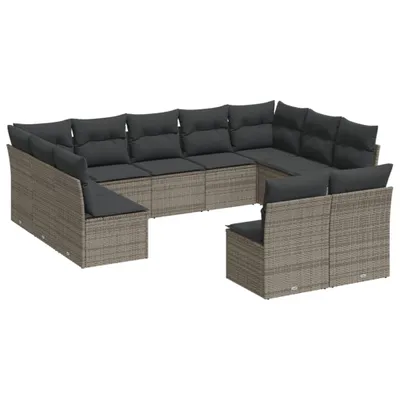 Produktbild von 11-tlg. Garten-Sofagarnitur mit Kissen Grau Poly Rattan