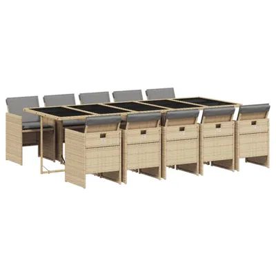 Produktbild von vidaXL 11-tlg. Garten-Essgruppe mit Kissen Beigemischung Poly Rattan