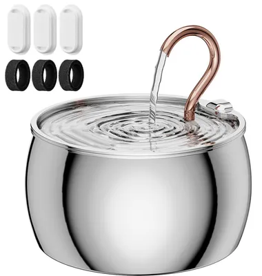 Immagine prodotto di Fontanella per gatti in acciaio inossidabile, capacità 2,5 litri, con 3 filtri e 3 spugne, 2 modalità di flusso dell'acqua, pompa silenziosa