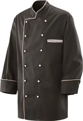 Produktbild von Kochjacke langarm, Fb. schwarz, Paspel weiß, Gr. 2XL : 2XL : weiß : 65% Polyester 35%Baumwolle 220 g/m²