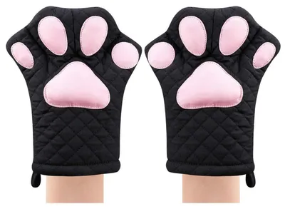 Productafbeelding van Ovenwanten met kattenpootendesign, hittebestendig, katoen, 250°C