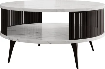 Produktbild von MIRJAN24 Couchtisch Roenni, Wohnzimmer Kaffeetisch, Beine und Seiten aus Stahl (Farbe: Schwarz / Bianco Marmor)